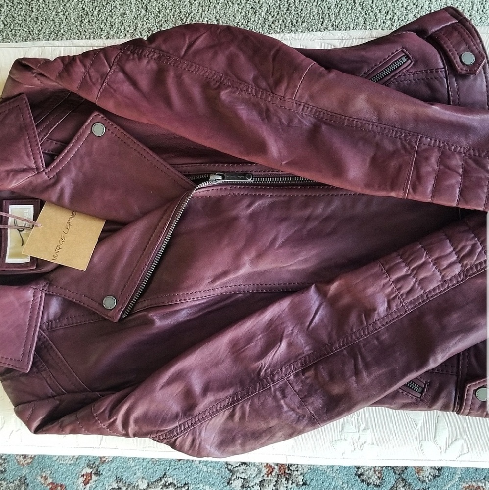 Michael Kors Vintage Leather Jacket in Maroon